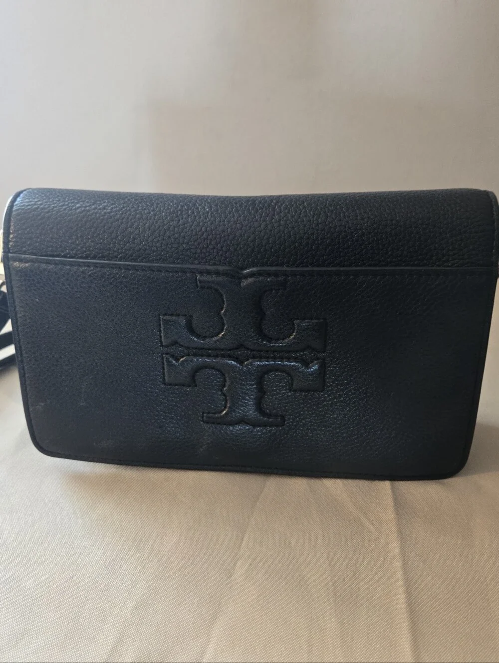 Tory Burch Bombe T Small Crossbody Bag in classic black.
